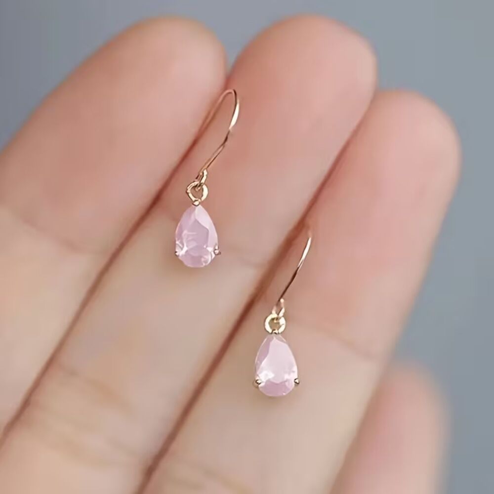 Pink Zirconia Teardrop Crystal Drop Earrings Gold Dangle Gemstone Pendant Charm